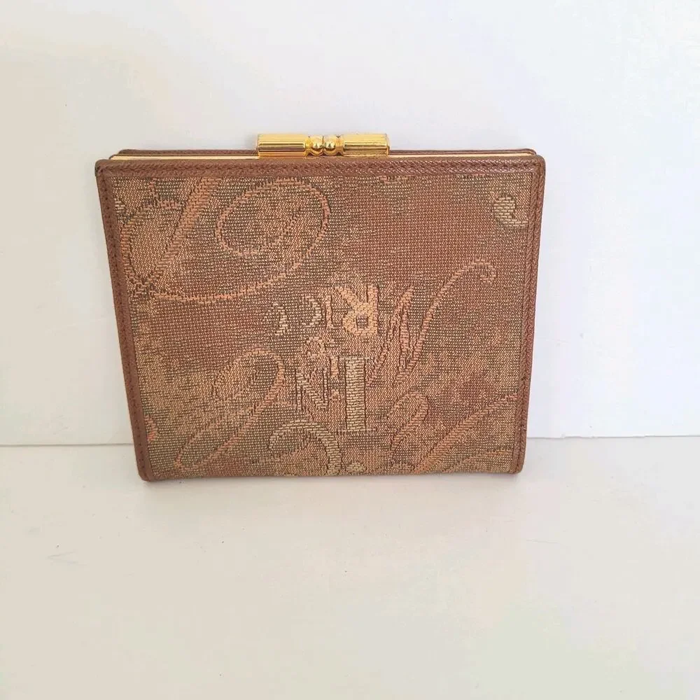 Nina Ricci Brown Wallet Compact Kisslock Bifold Retro Vintage Made Spain Designe